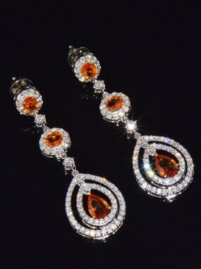 Certified Natural 4.95Cts Diamond Sapphire 18K Solid Gold Chandelier Earrings